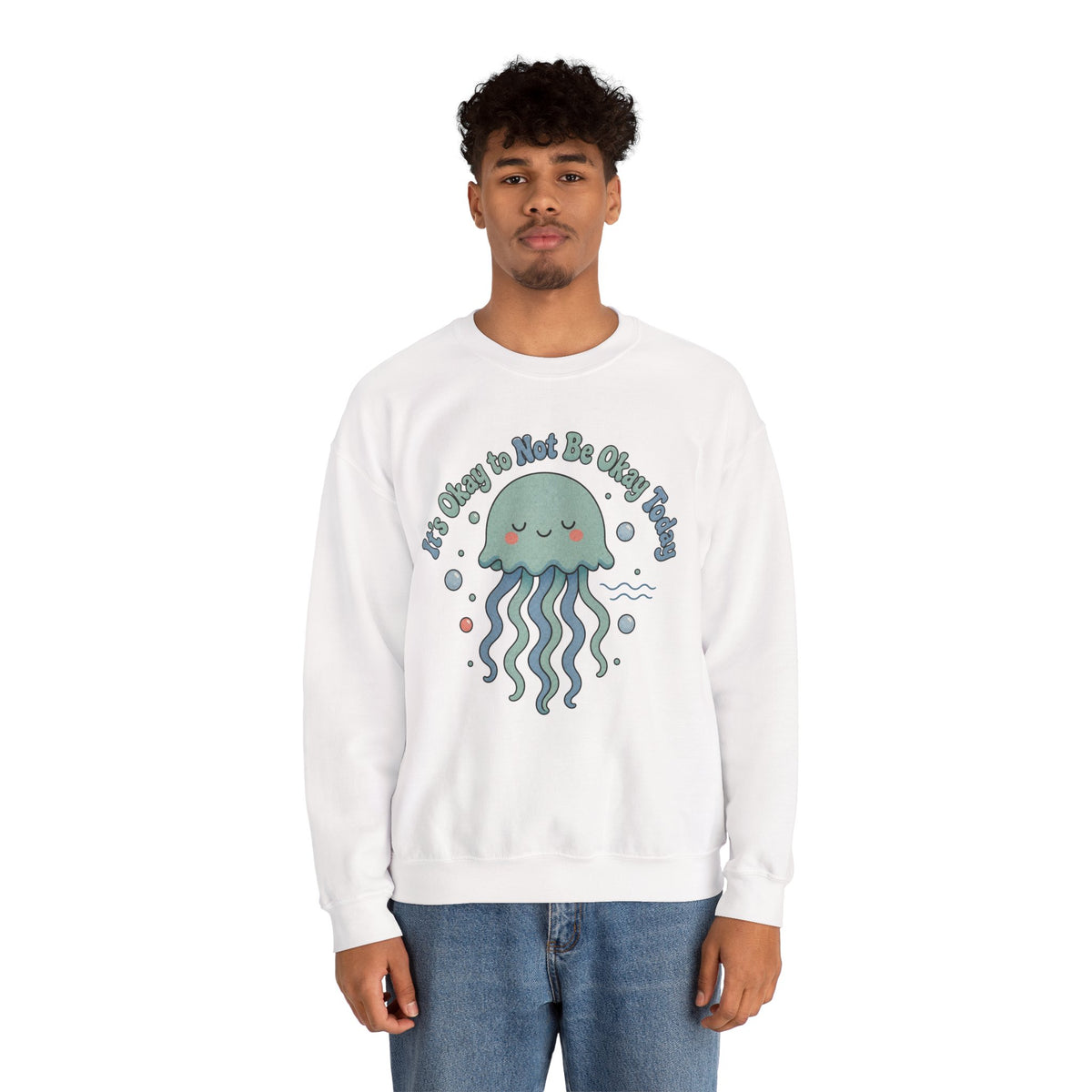 It's Okay to Not Be Okay Sweatshirt - White - On Model Male