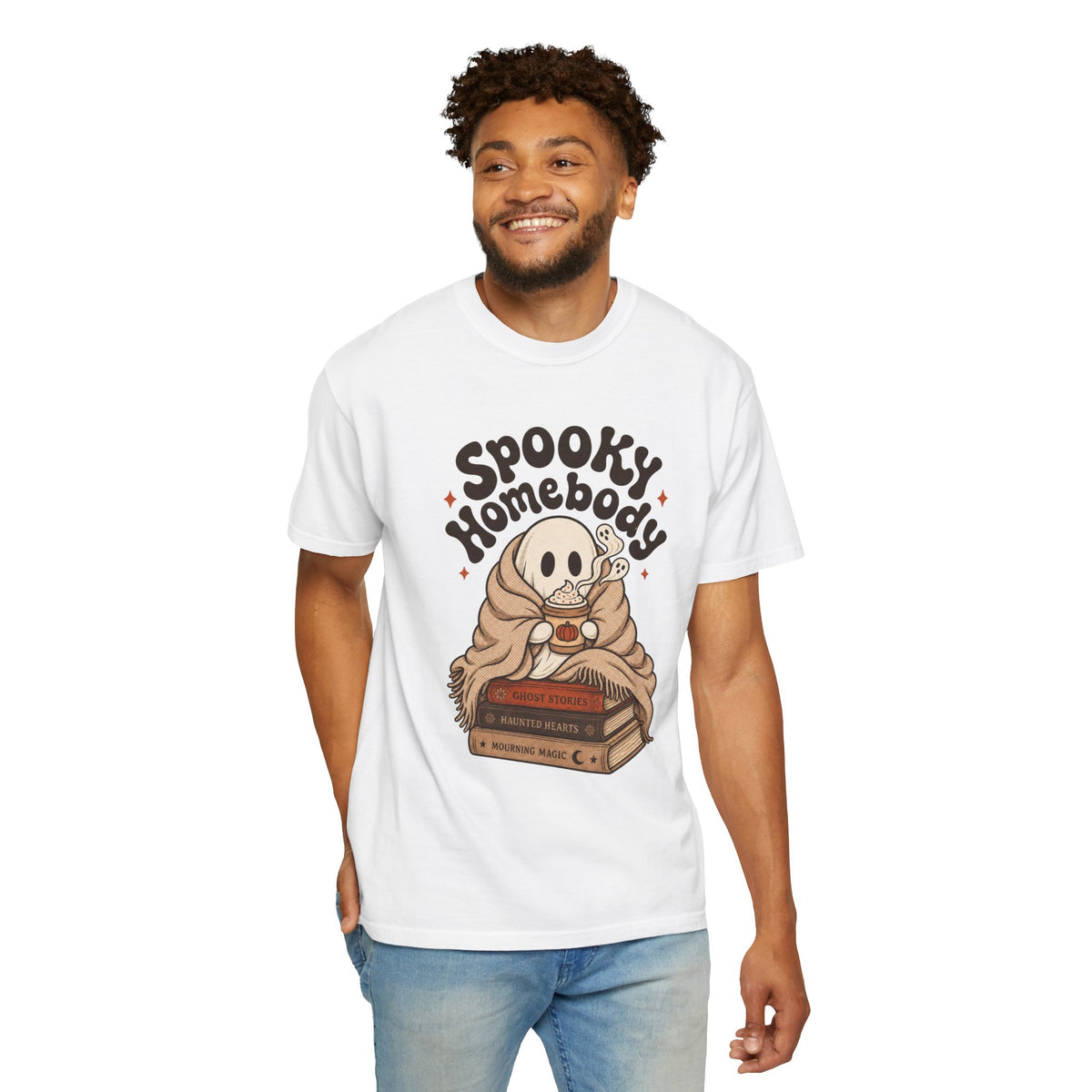 Spooky Homebody Ghost  T-Shirt - White - on model front