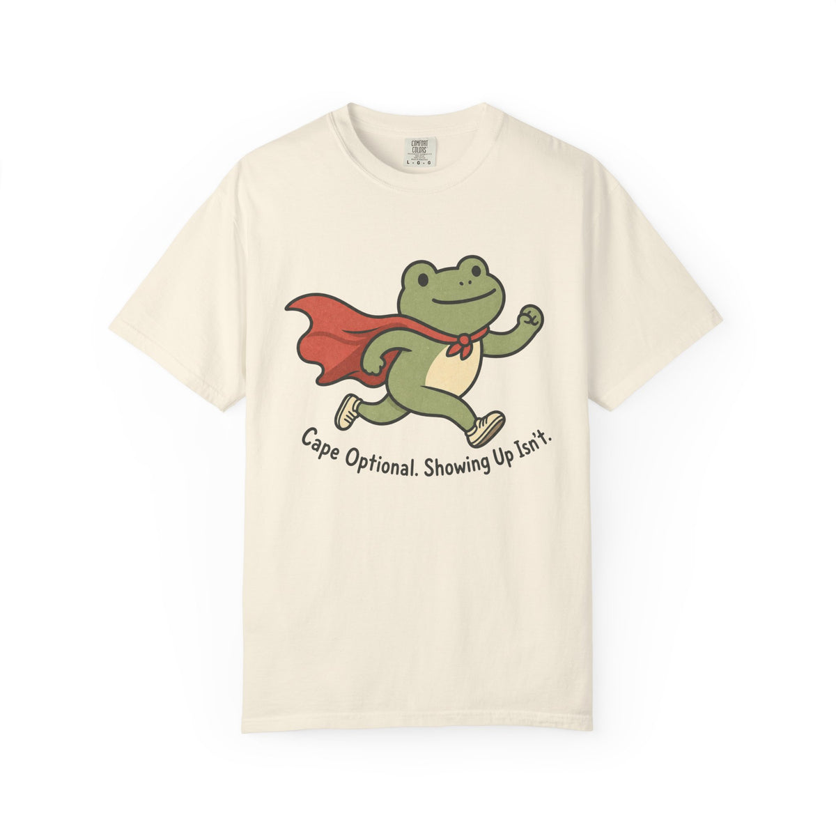 Superhero Frog running illustration T-shirt - Ivory - Front