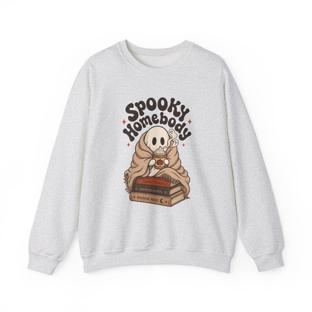 Spooky Homebody Ghost Sweatshirt - Ash - flat lay1
