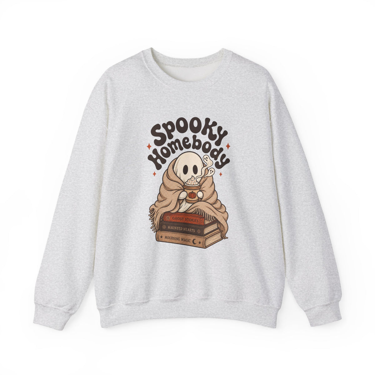 Spooky Homebody Ghost Sweatshirt - Ash - flat lay1