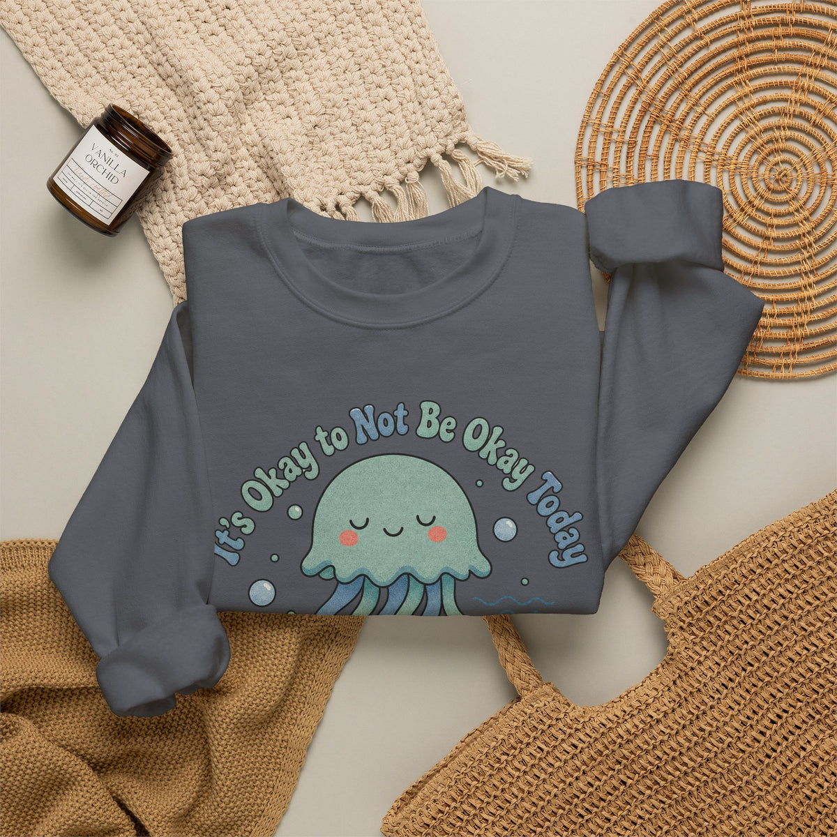 It's Okay to Not Be Okay Sweatshirt - Charcoal - Flat Lay