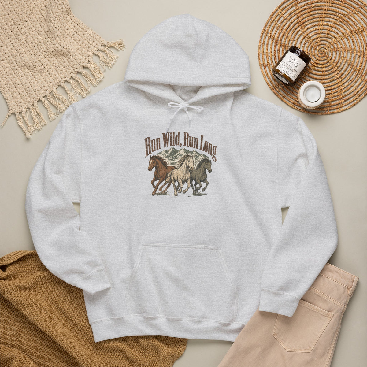 Run Wild Run Long Hoodie - Ash - Flat Lay