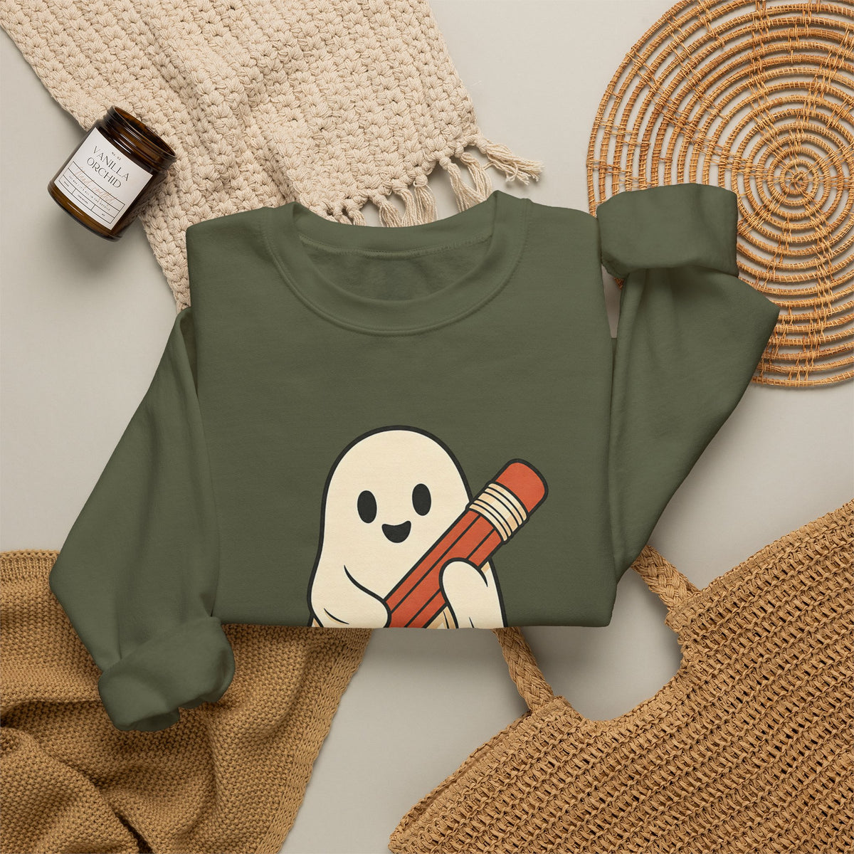 Teaching Little Monsters Sweatshirt - Military Green - Flat Lay