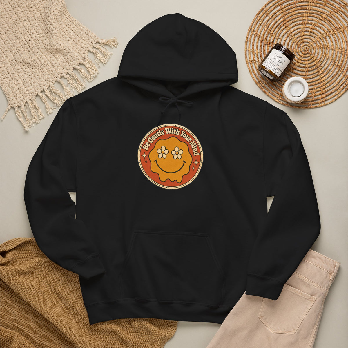 Be Gentle With Your Mind Hoodie - Black - flat lay