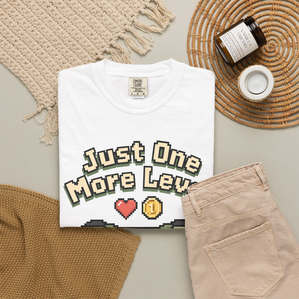 Just One More Level T-Shirt - White - Flat Lay