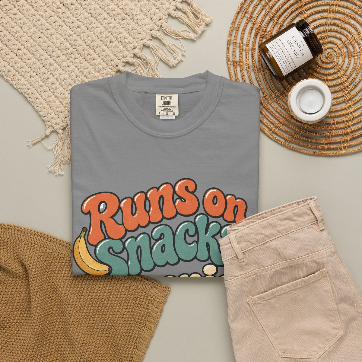 Runs on Snacks & Denial T-Shirt - Grey - flat lay alt