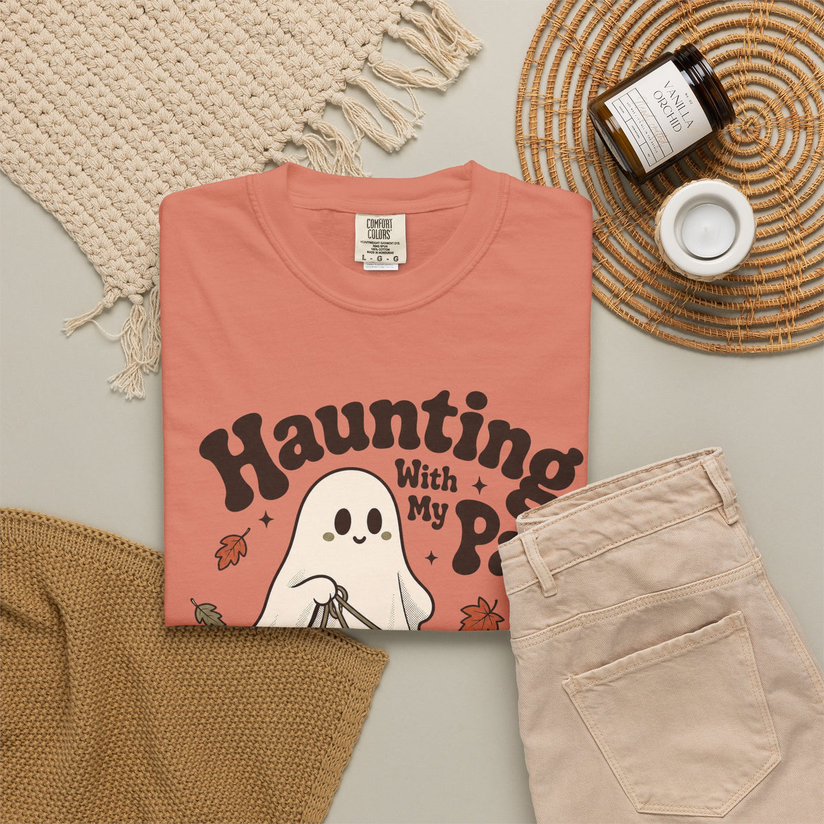Haunting With My Pack T-shirt - Terracotta - flat lay