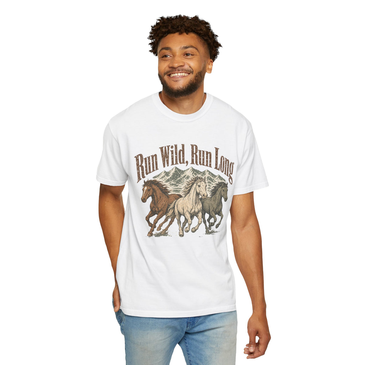 Run Wild Run Long T-shirt - White - On Model Front