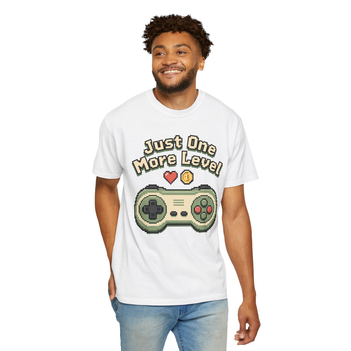Just One More Level T-Shirt - White - On Model Front