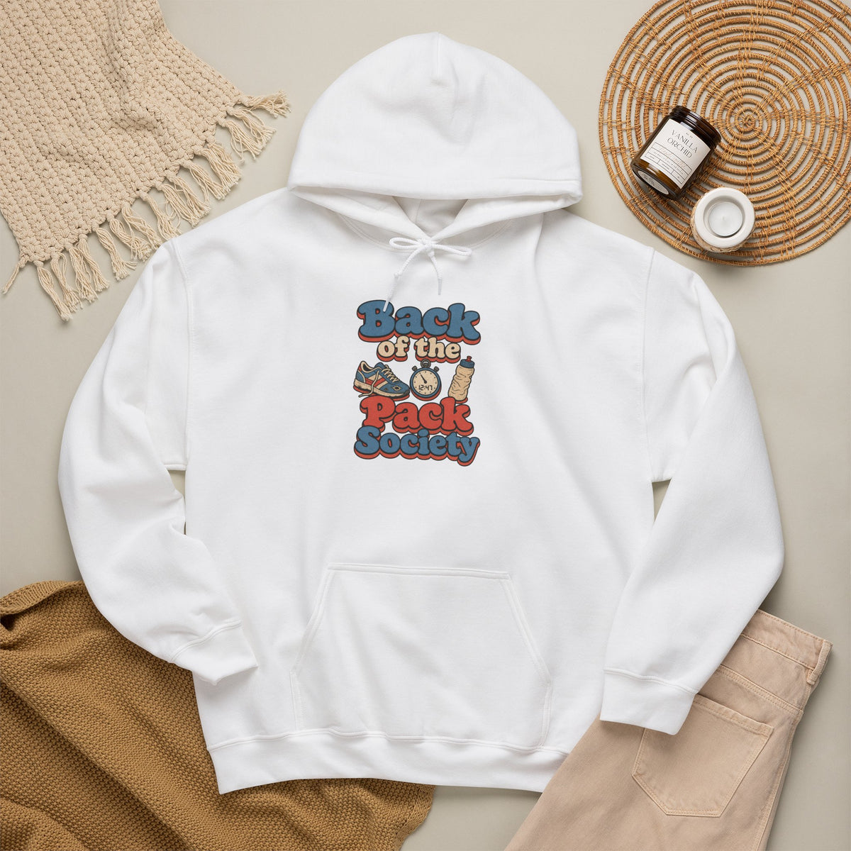 Back of the Pack Society Hoodie - White - flat lay