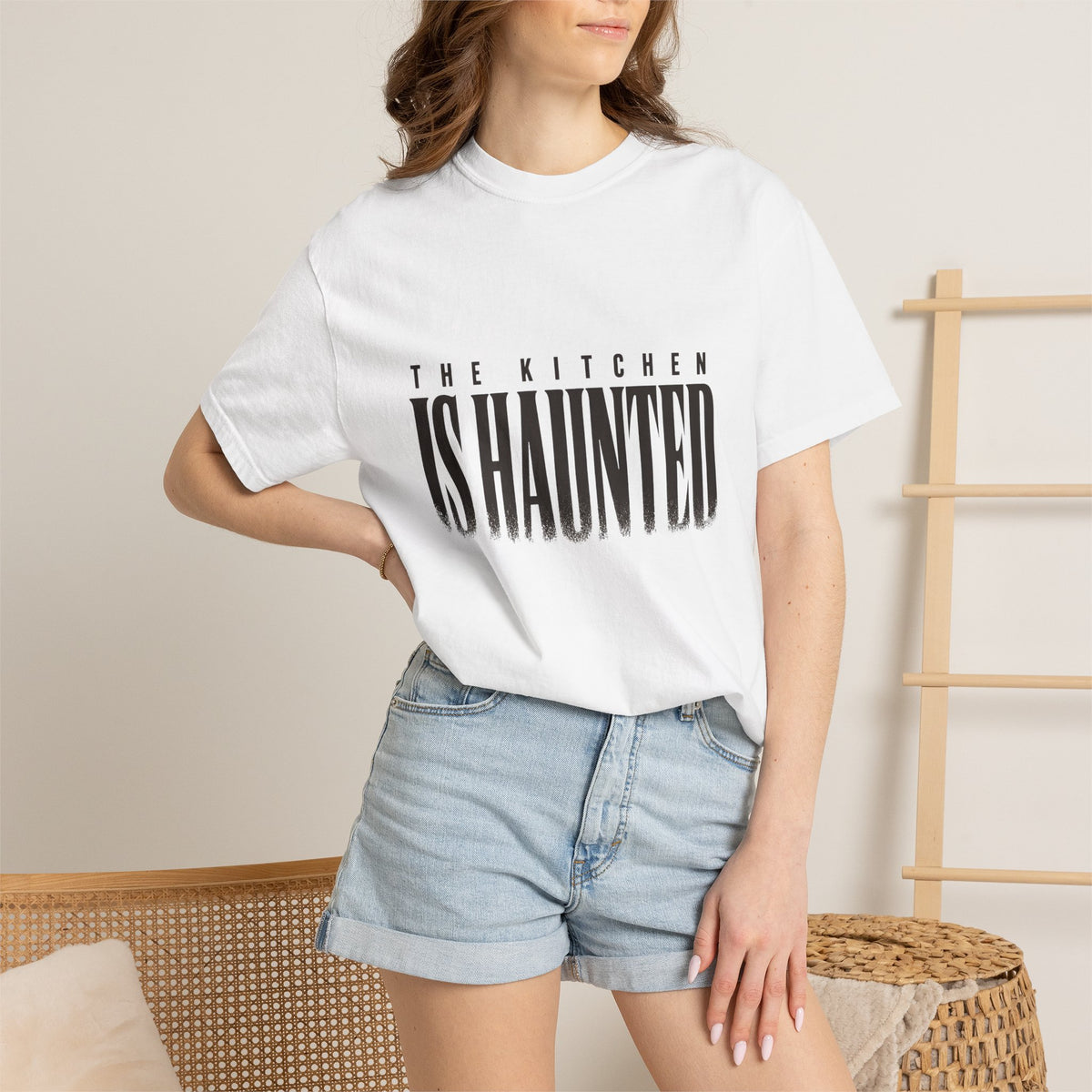 The Kitchen Is Haunted T-Shirt - White - On Model Female