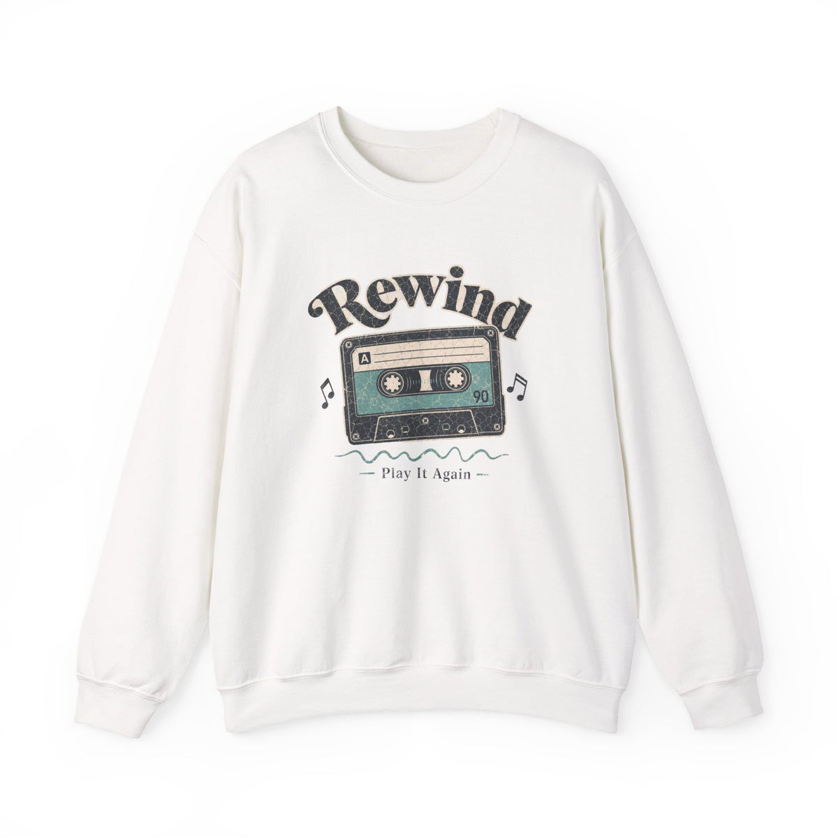 Retro Cassette Tape Sweatshirt - White - Flat Lay