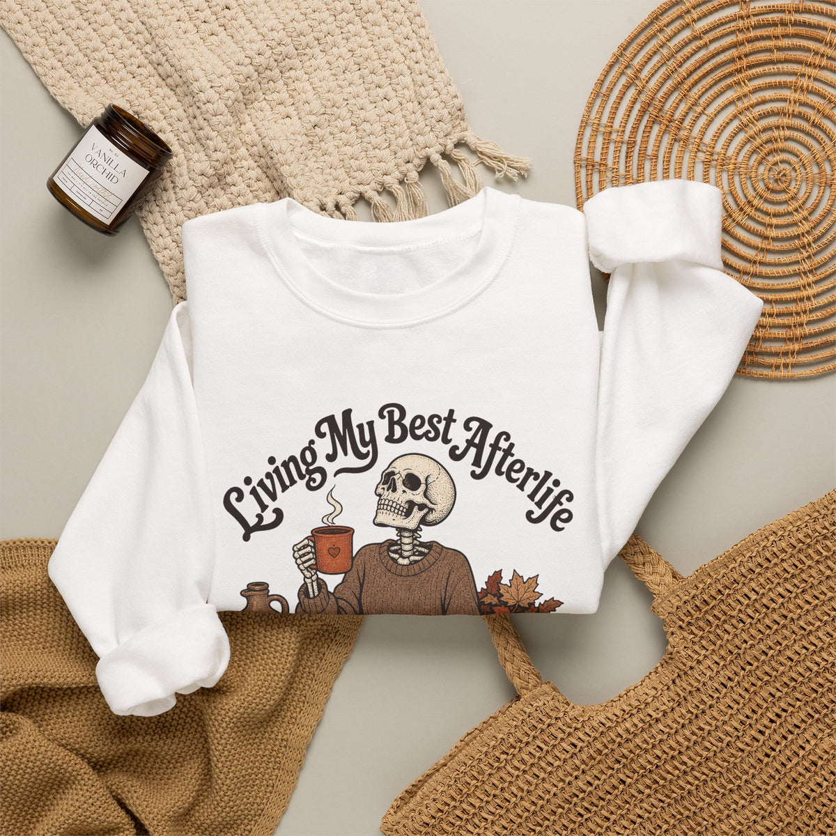 Living My Best Afterlife Sweatshirt - White - flat lay