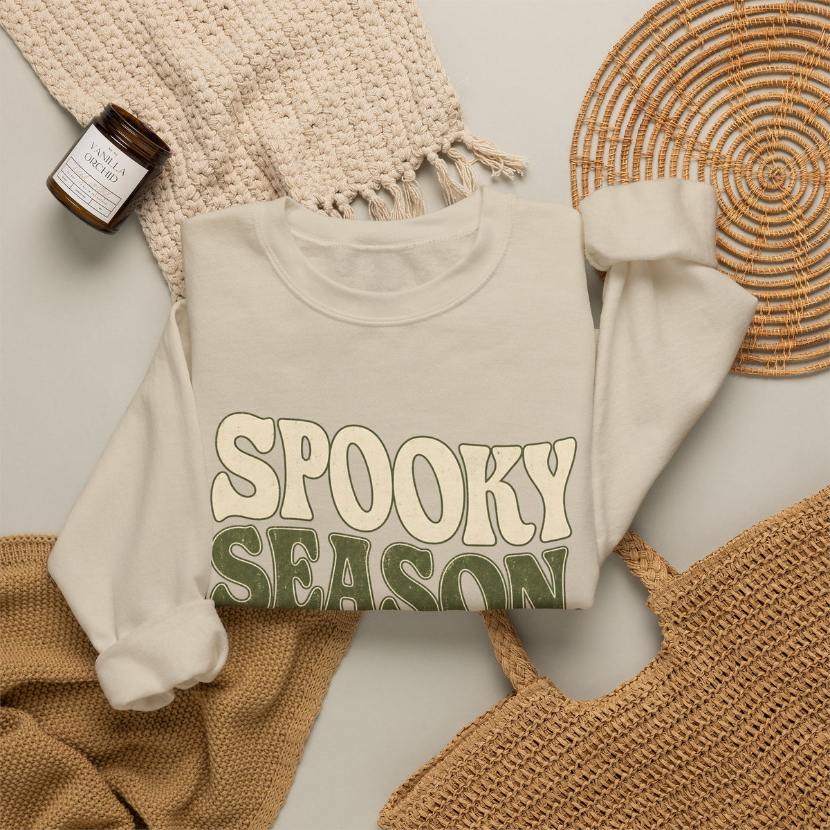 Spooky Season Slow Living Sweatshirt - Sand - Flat Lay