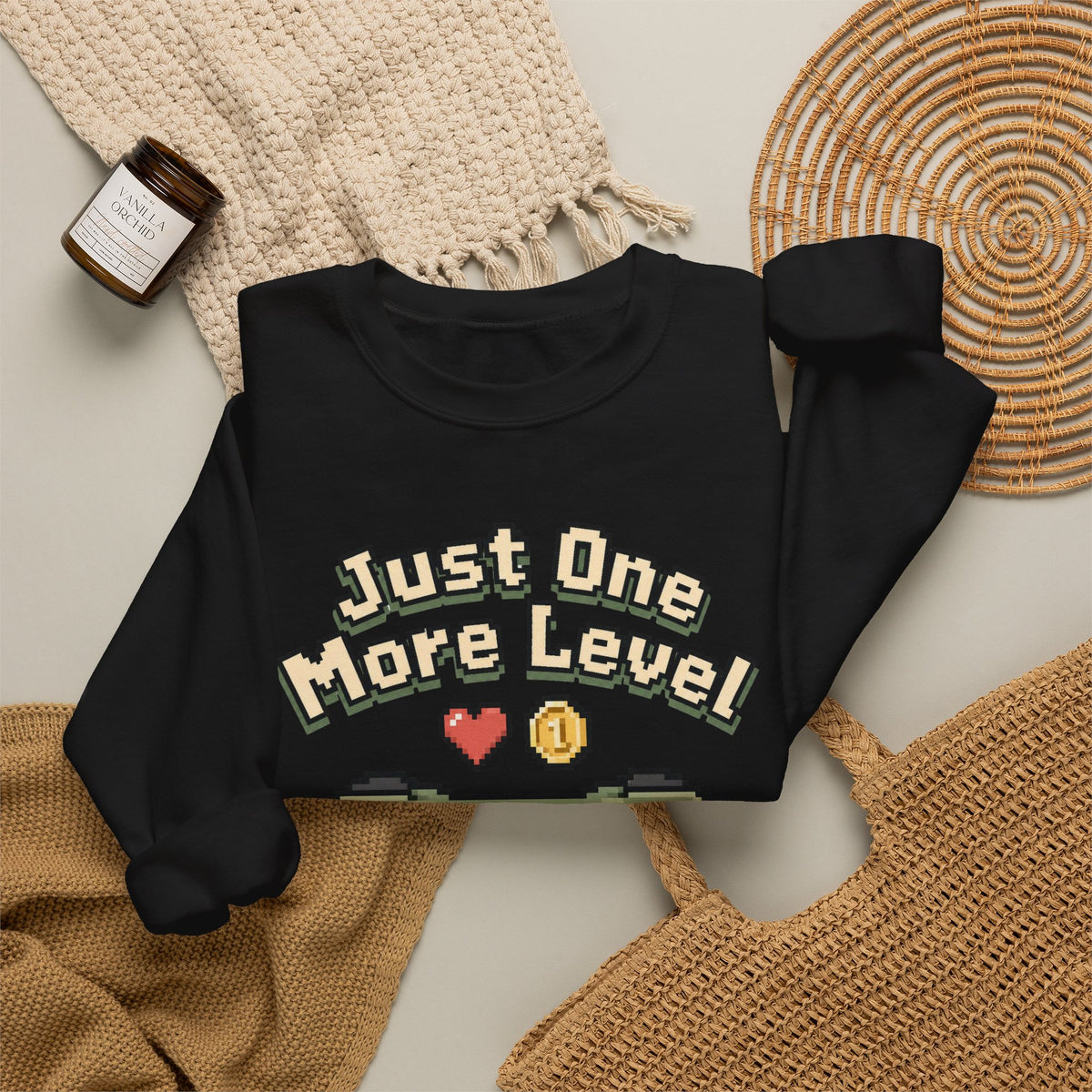Just One More Level Sweatshirt - Black - Flat Lay