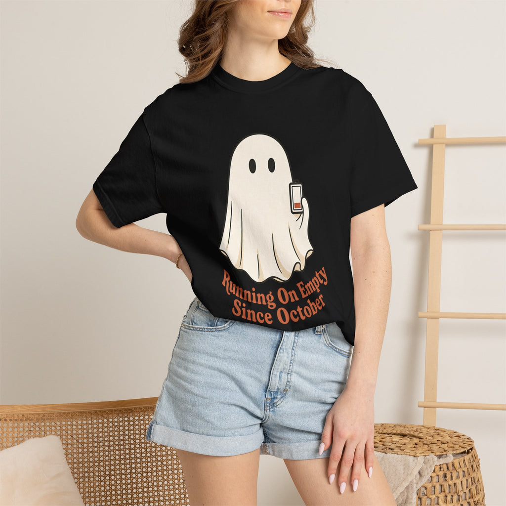 Running On Empty Since October T-Shirt - Black - On Model Female