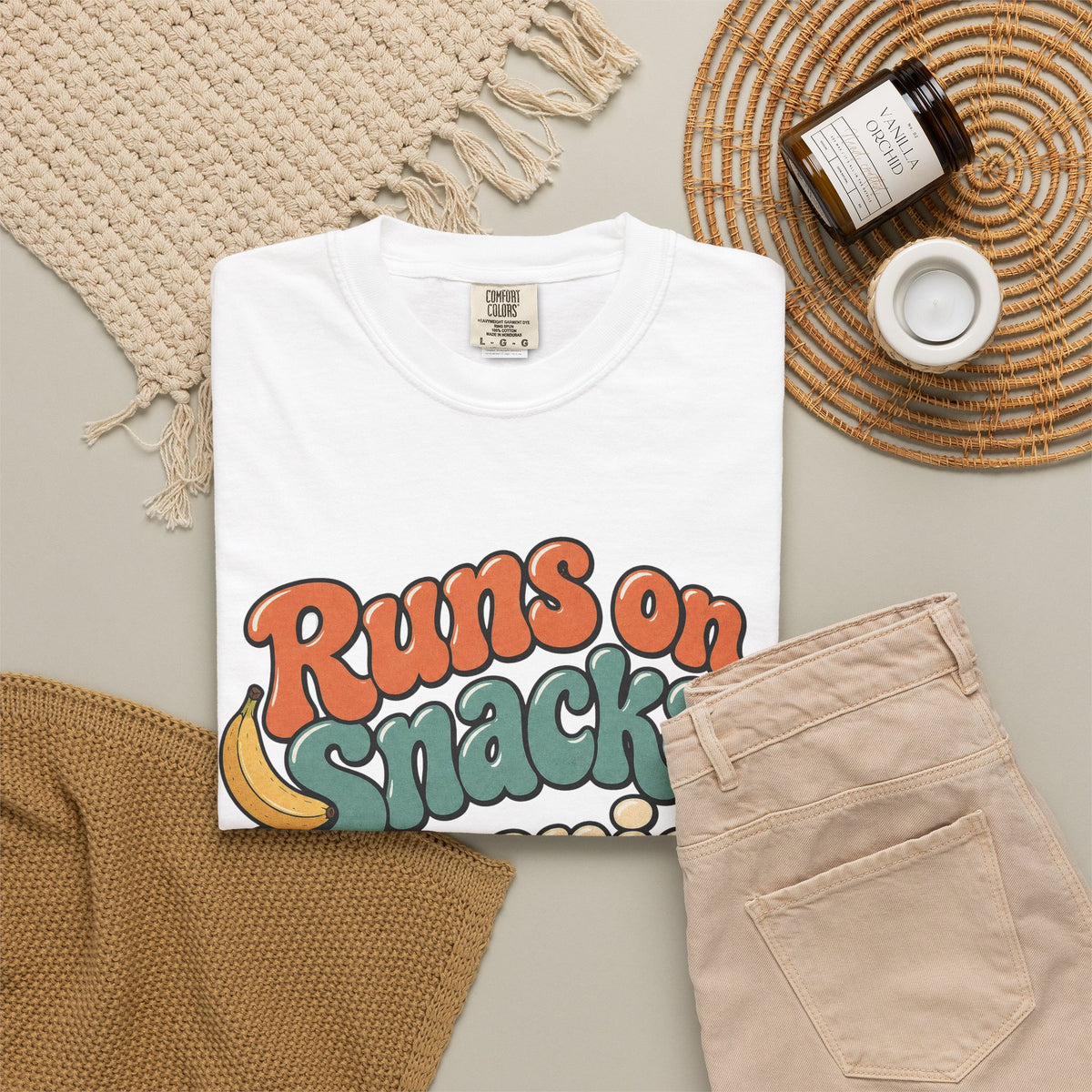 Runs on Snacks & Denial T-Shirt - White - flat lay