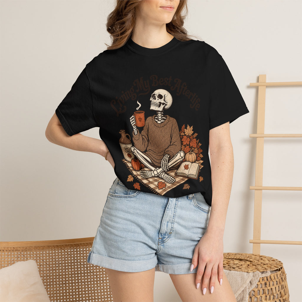 Living My Best Afterlife T-shirt - Black - on model close-up