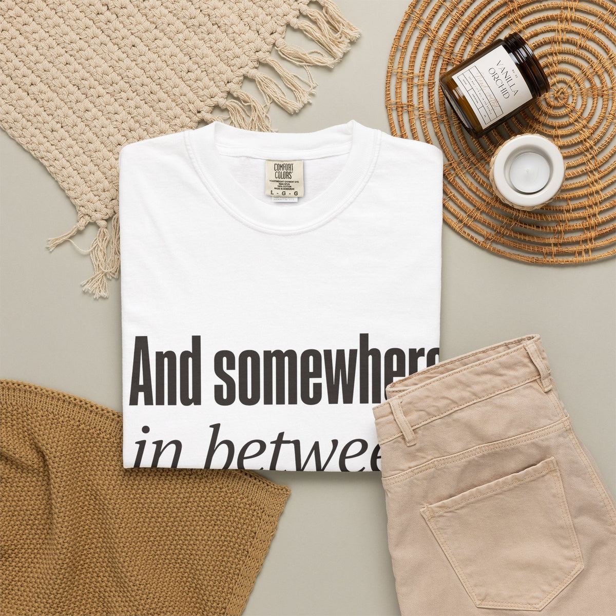 And Somewhere In Between T-shirt - White - Flat Lay