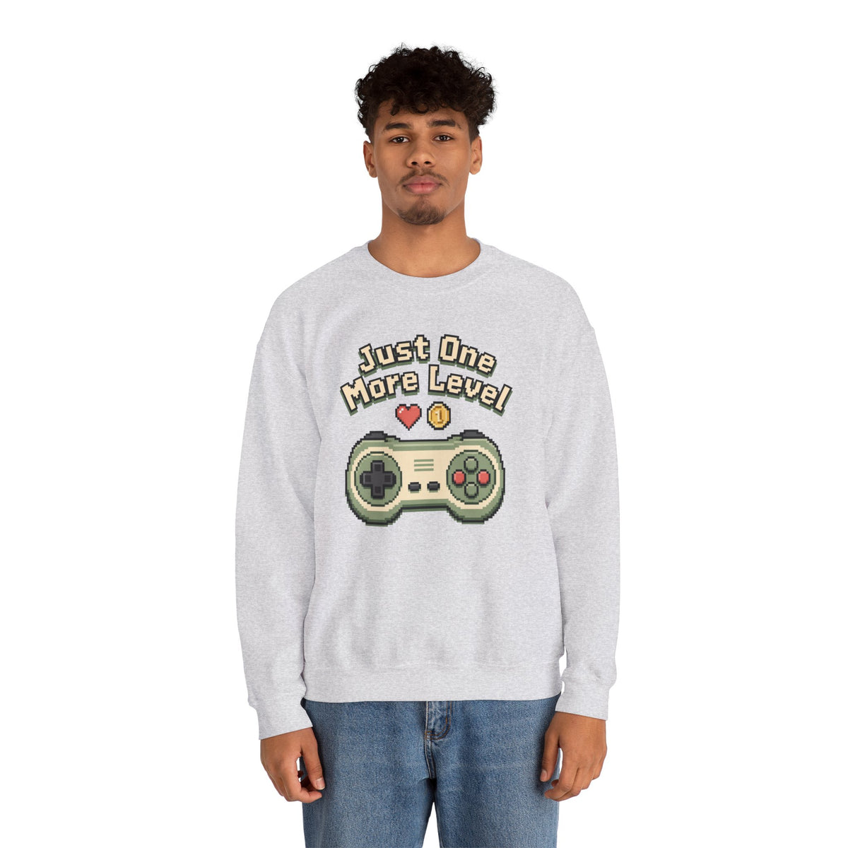 Just One More Level Sweatshirt - Ash - On Model Male