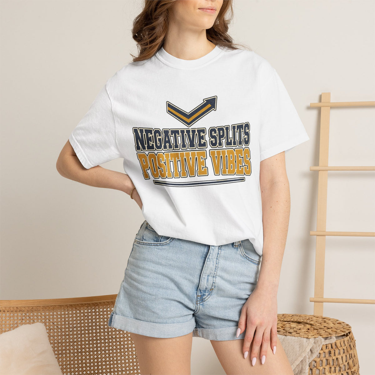 Negative Splits Positive Vibes T-shirt - White - On Model Close-Up