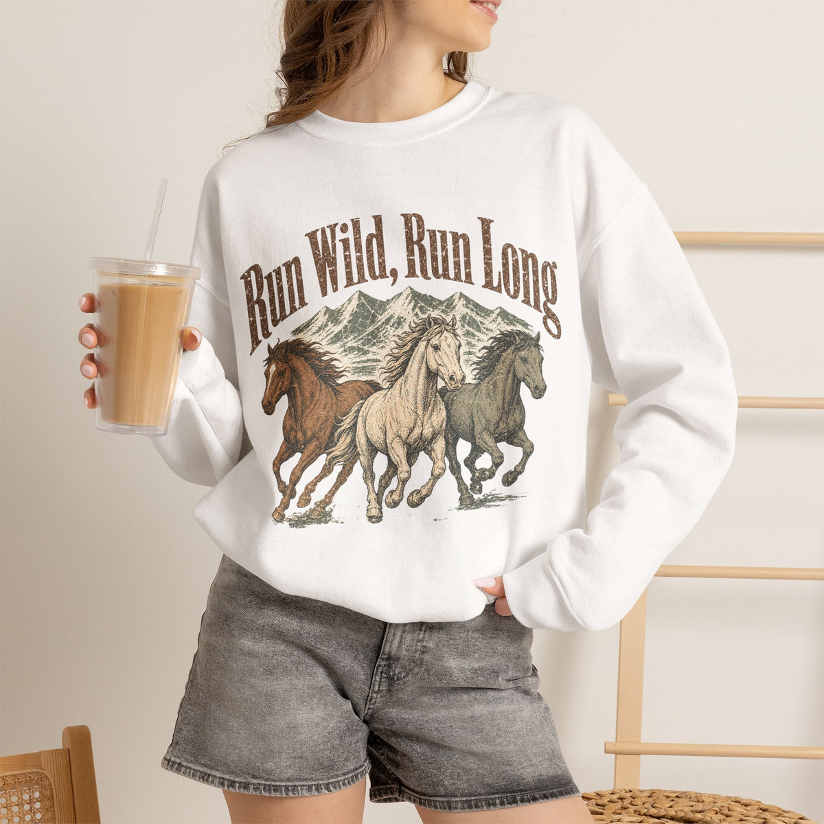 Run Wild Run Long Sweatshirt - White - On Model Female