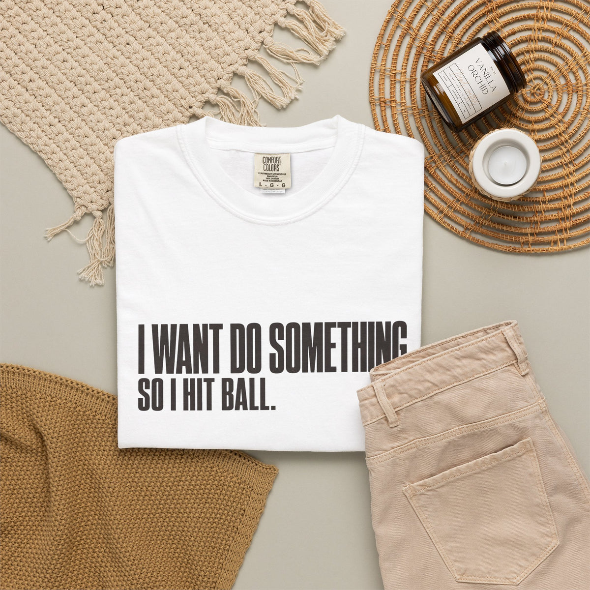 I Want Do Something So I Hit Ball T-Shirt - White - Flat Lay
