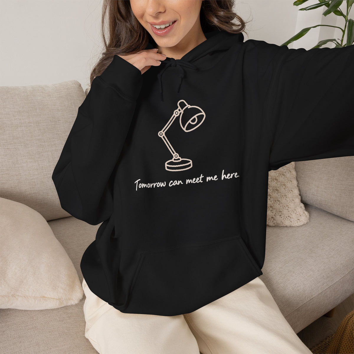 Tomorrow Can Meet Me Here Hoodie - Black - On Model Female