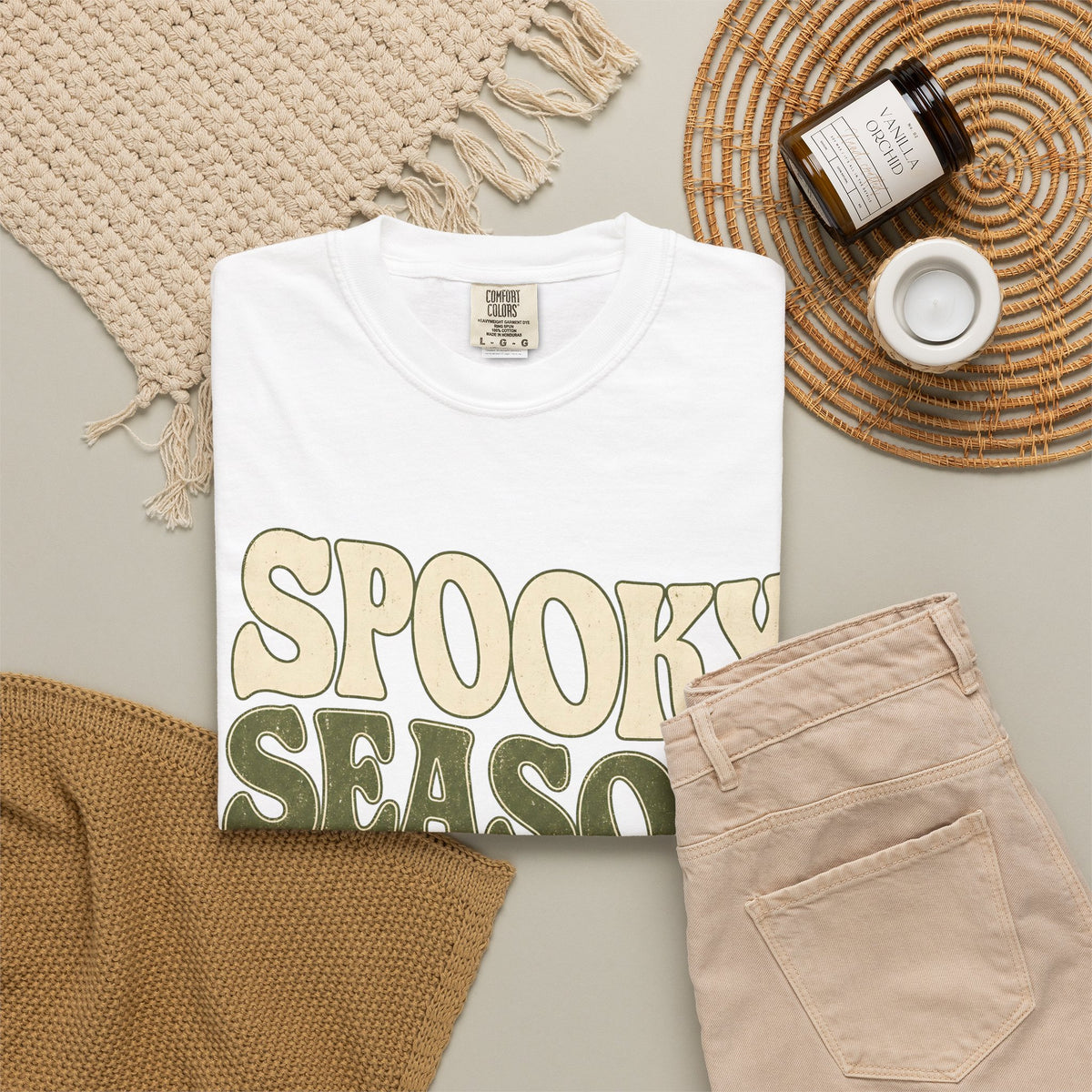 Spooky Season Slow Living T-shirt - White - Flat Lay