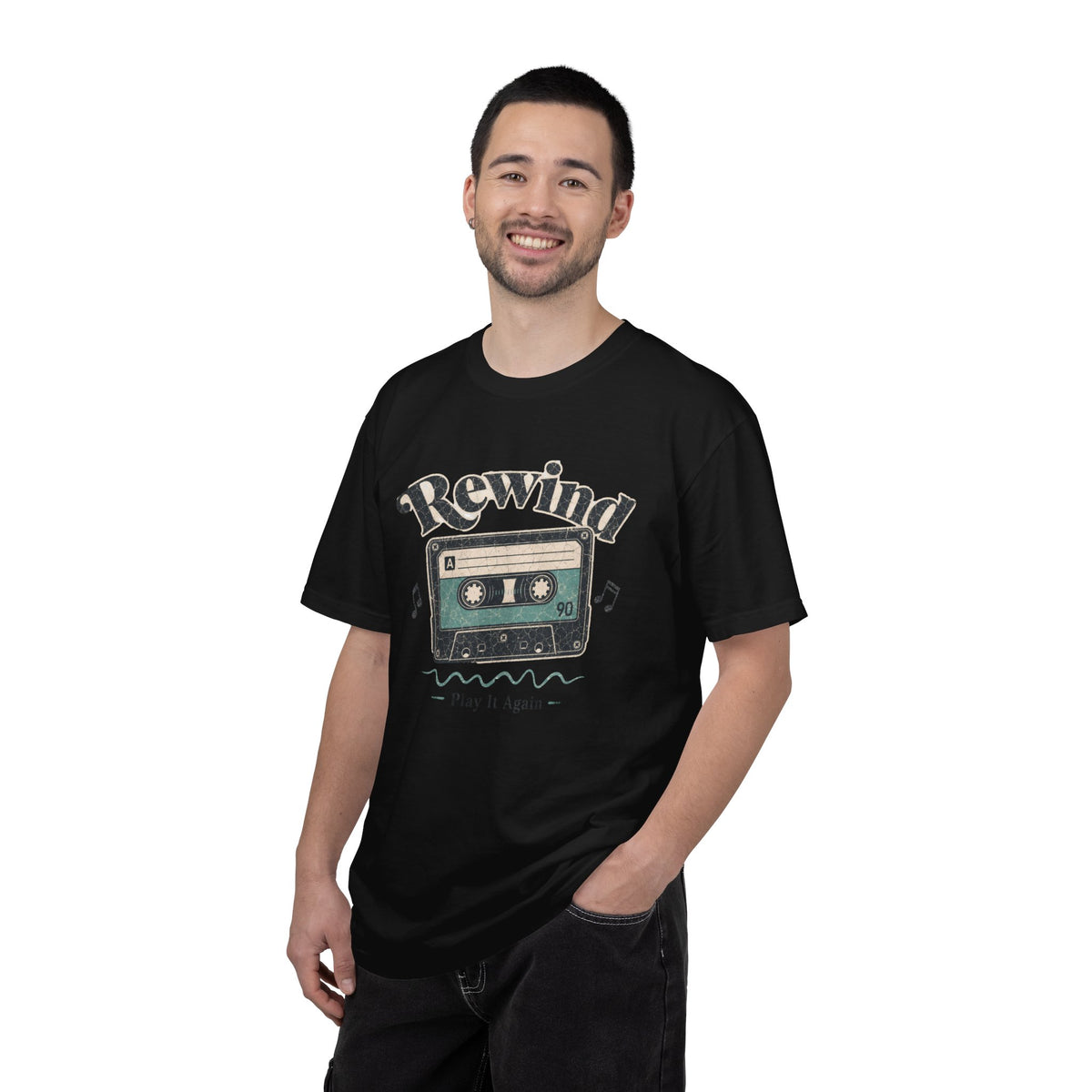 Retro Cassette Tape T-shirt - Black - On Model Male