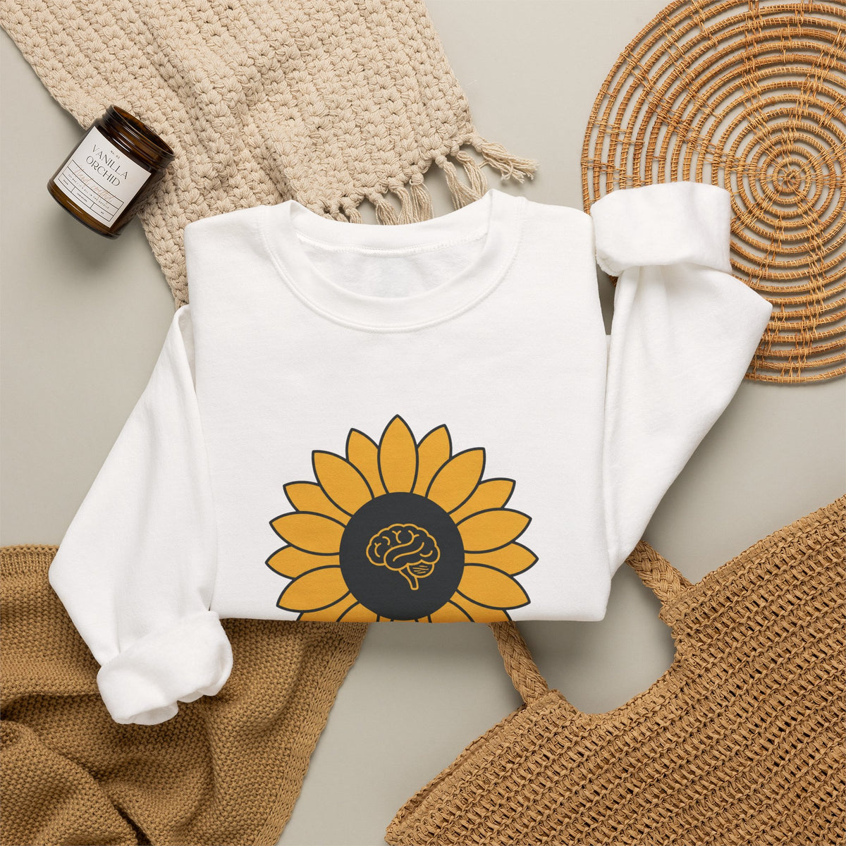 Sunflower Mind Sweatshirt - White - Flat Lay