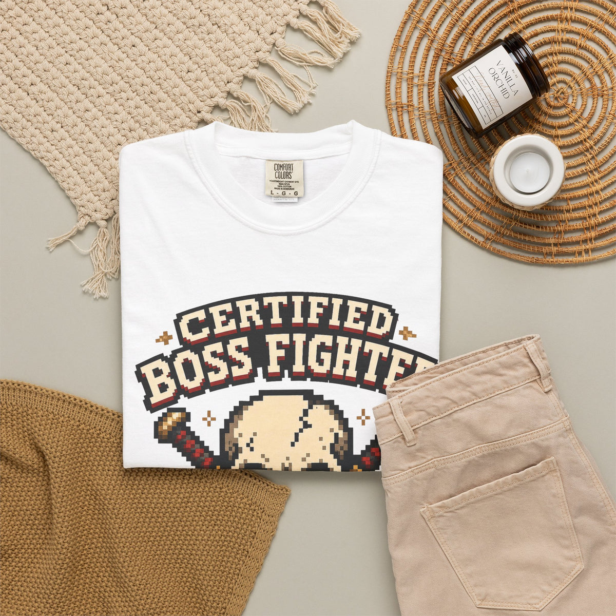 Certified Boss Fighter T-shirt - White - Flat Lay