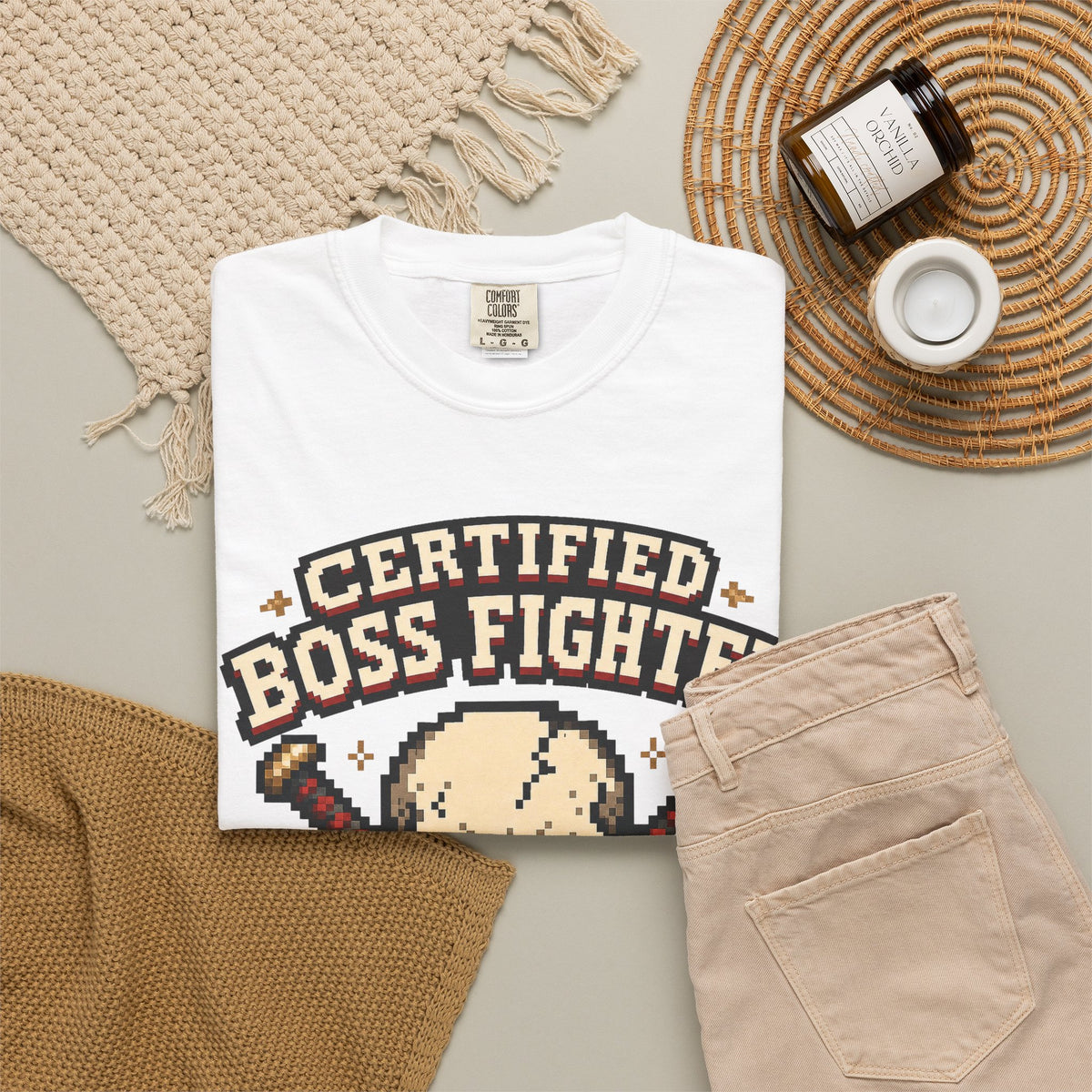 Certified Boss Fighter T-shirt - White - Flat Lay