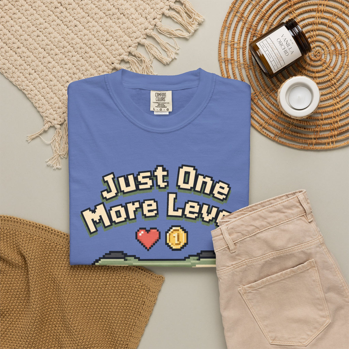 Just One More Level T-Shirt - Mystic Blue - Flat Lay