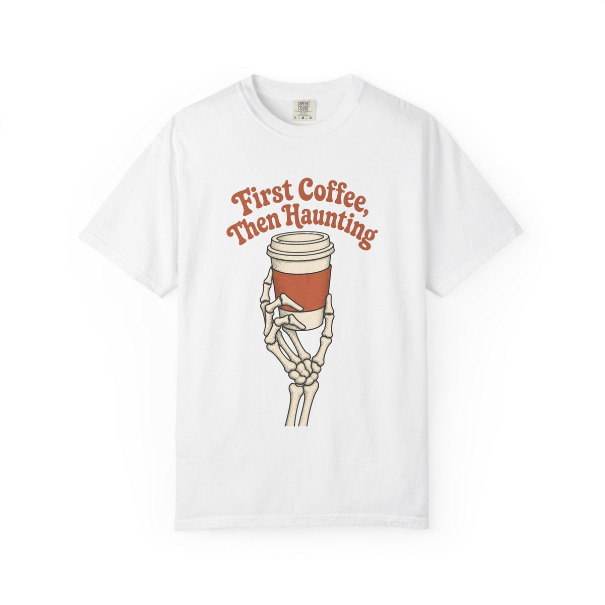 First Coffee Then Haunting T-Shirt - White - On Model Side