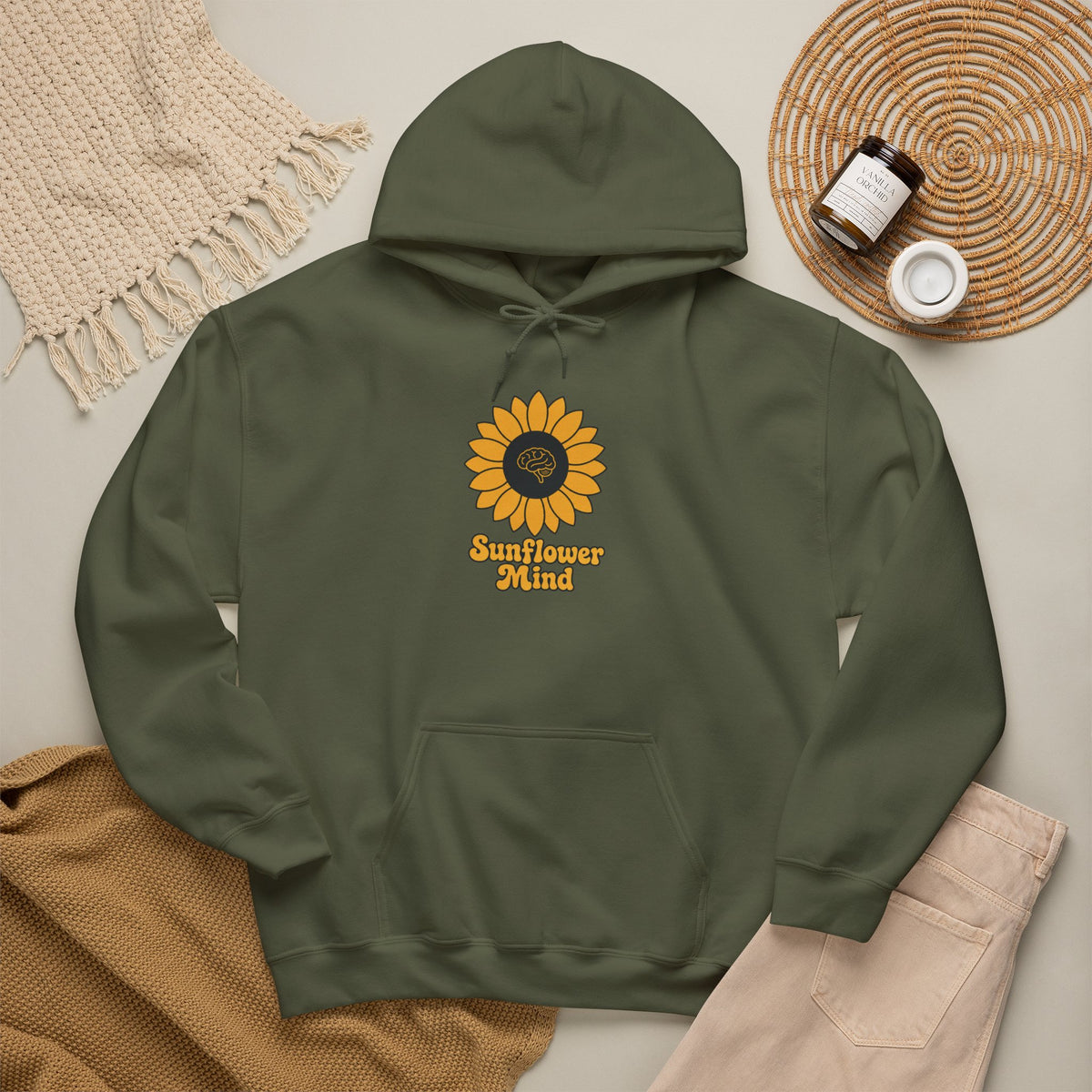 Sunflower Mind Hoodie - Military Green - Flat Lay