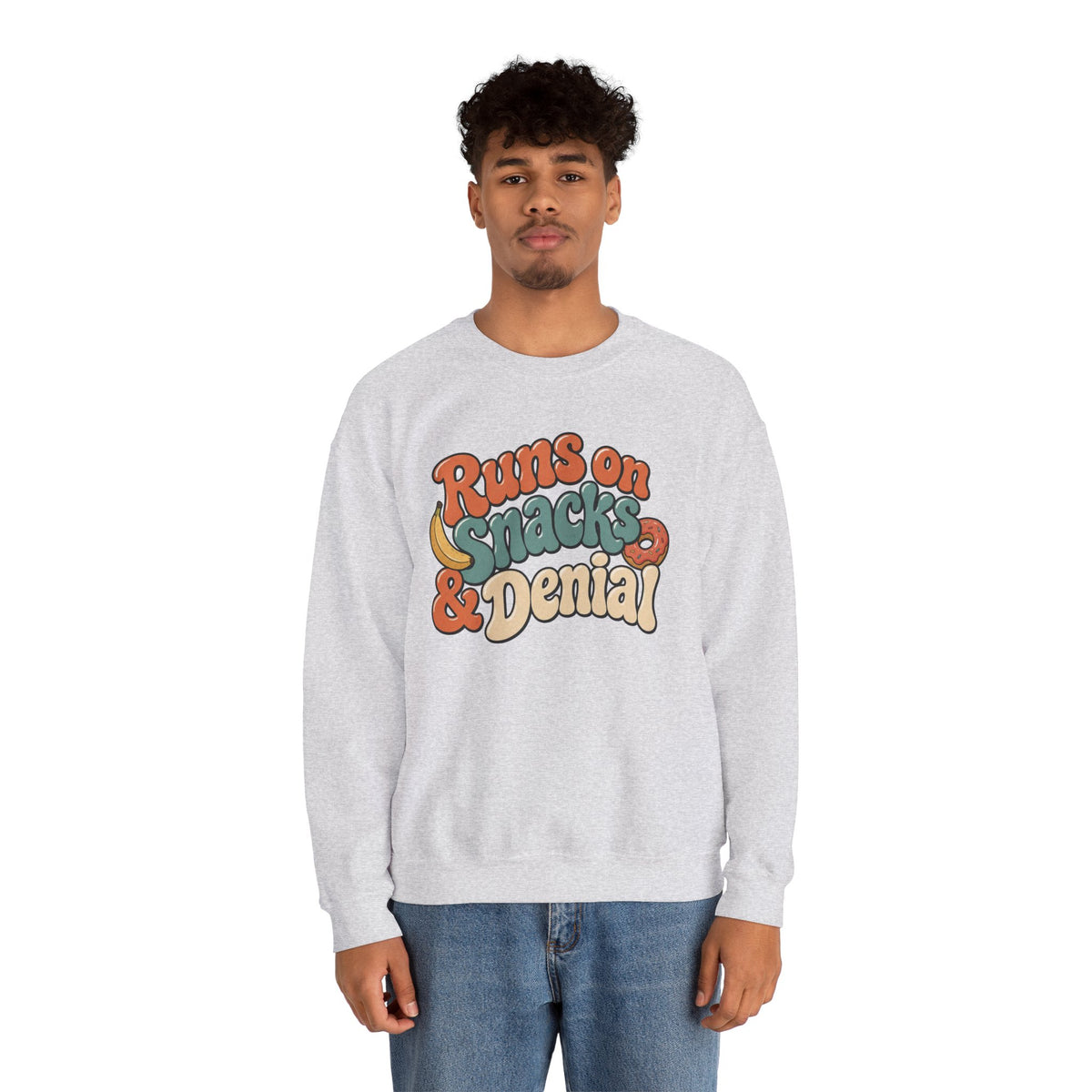 Runs on Snacks & Denial Sweatshirt - Ash - on model male