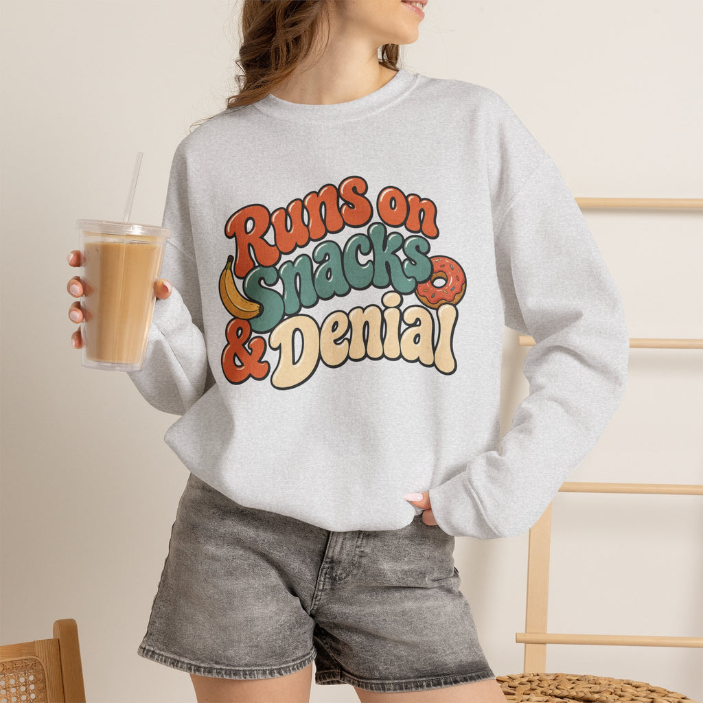Runs on Snacks & Denial Sweatshirt - Ash - on model female