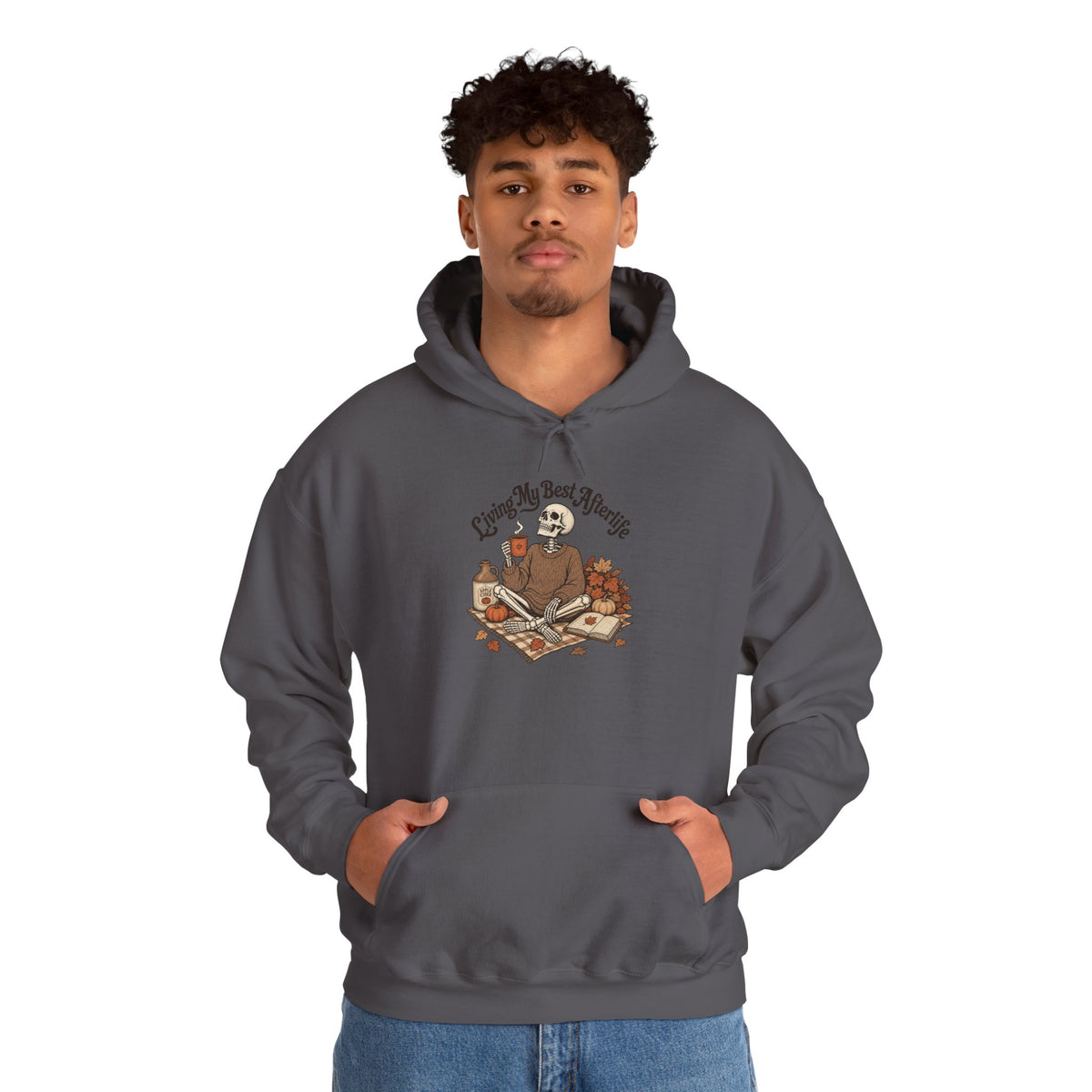 Living My Best Afterlife Hoodie - Charcoal - on model male