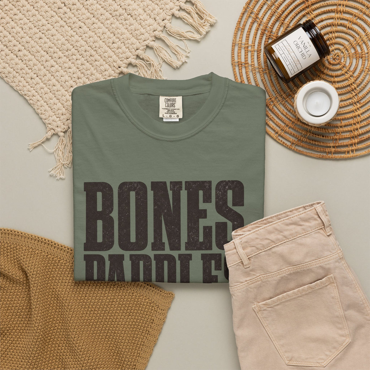 Bones Paddles Backhands T-Shirt - Moss - Flat Lay