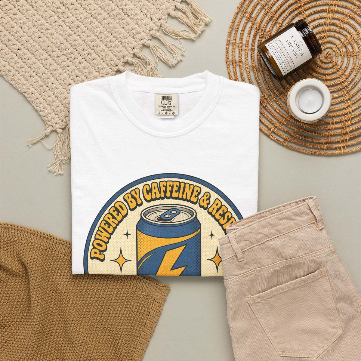 Caffeinated Energy Can T-shirt - White - Flat Lay