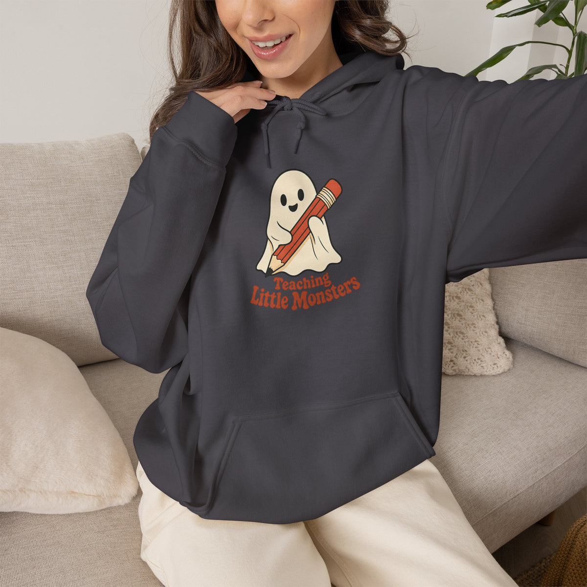 Teaching Little Monsters Hoodie - Charcoal - On Model Female