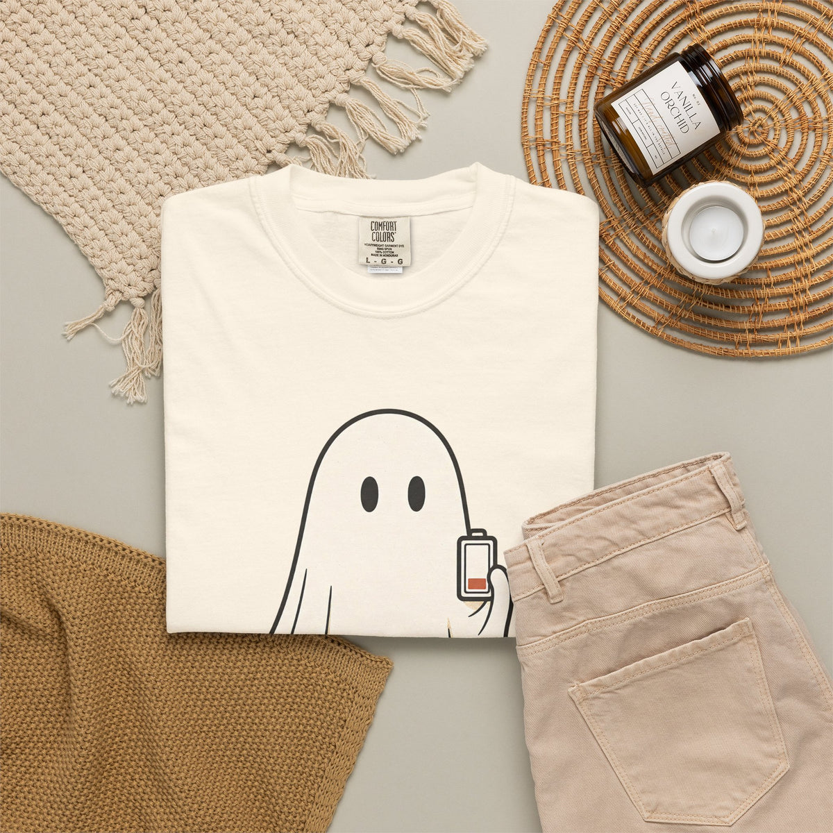 Running On Empty Since October T-Shirt - Ivory - Flat Lay