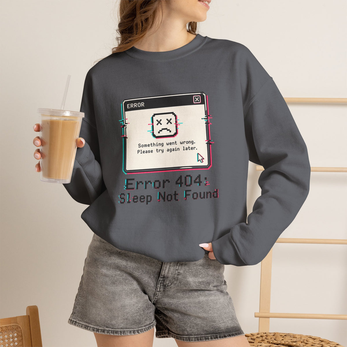 Error 404 Sleep Not Found Sweatshirt - Charcoal - On Model Female