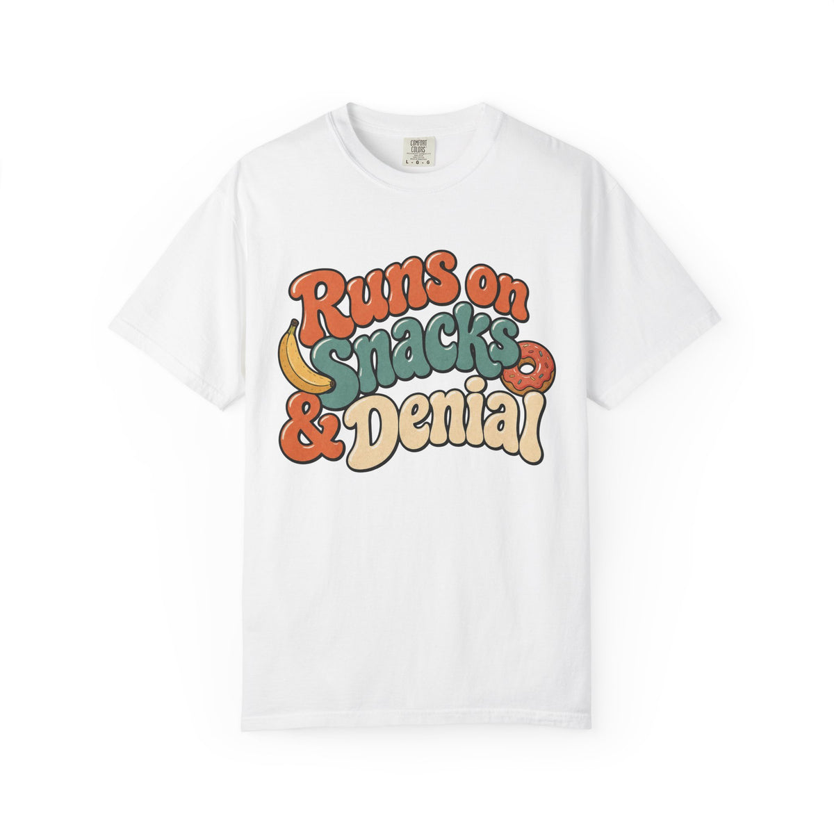 Runs on Snacks & Denial T-Shirt - White - on model side