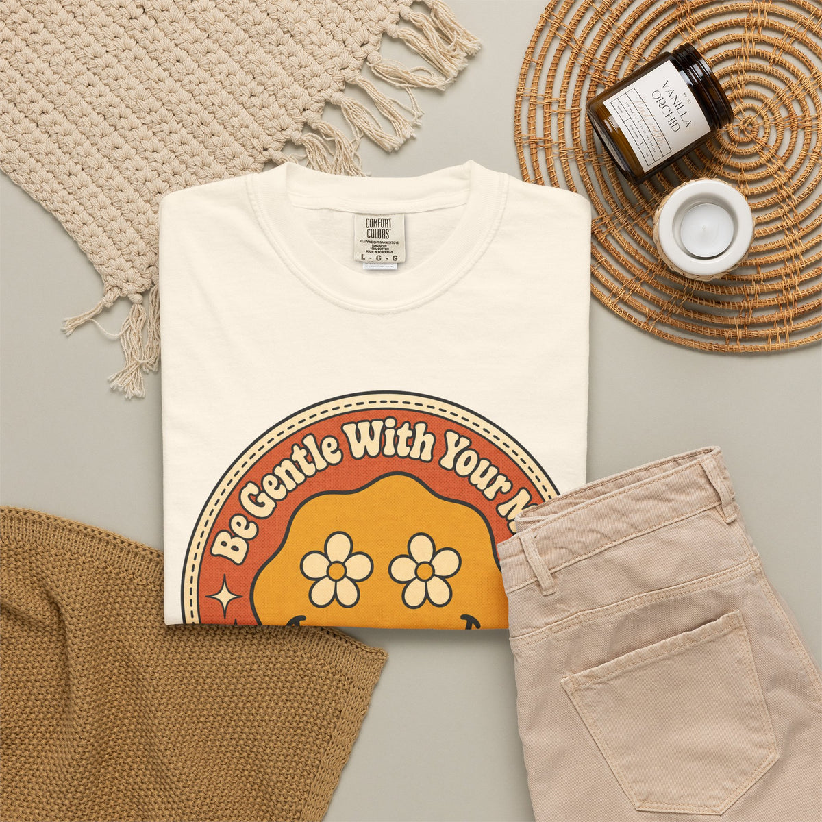 Be Gentle With Your Mind T-shirt - Ivory - Flat Lay