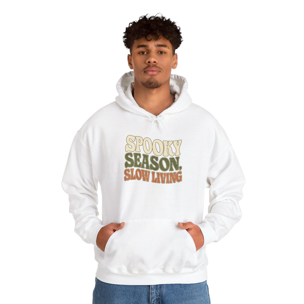 Spooky Season Slow Living Hoodie - White - On Model Male