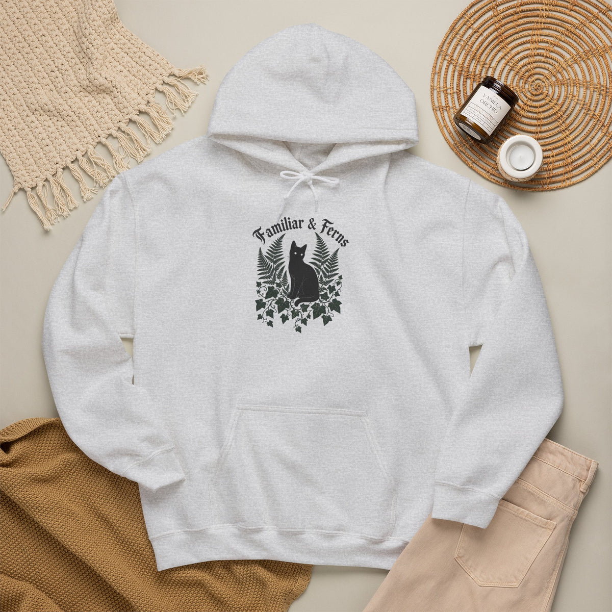 Familiar & Ferns Hoodie - Ash - Flat Lay