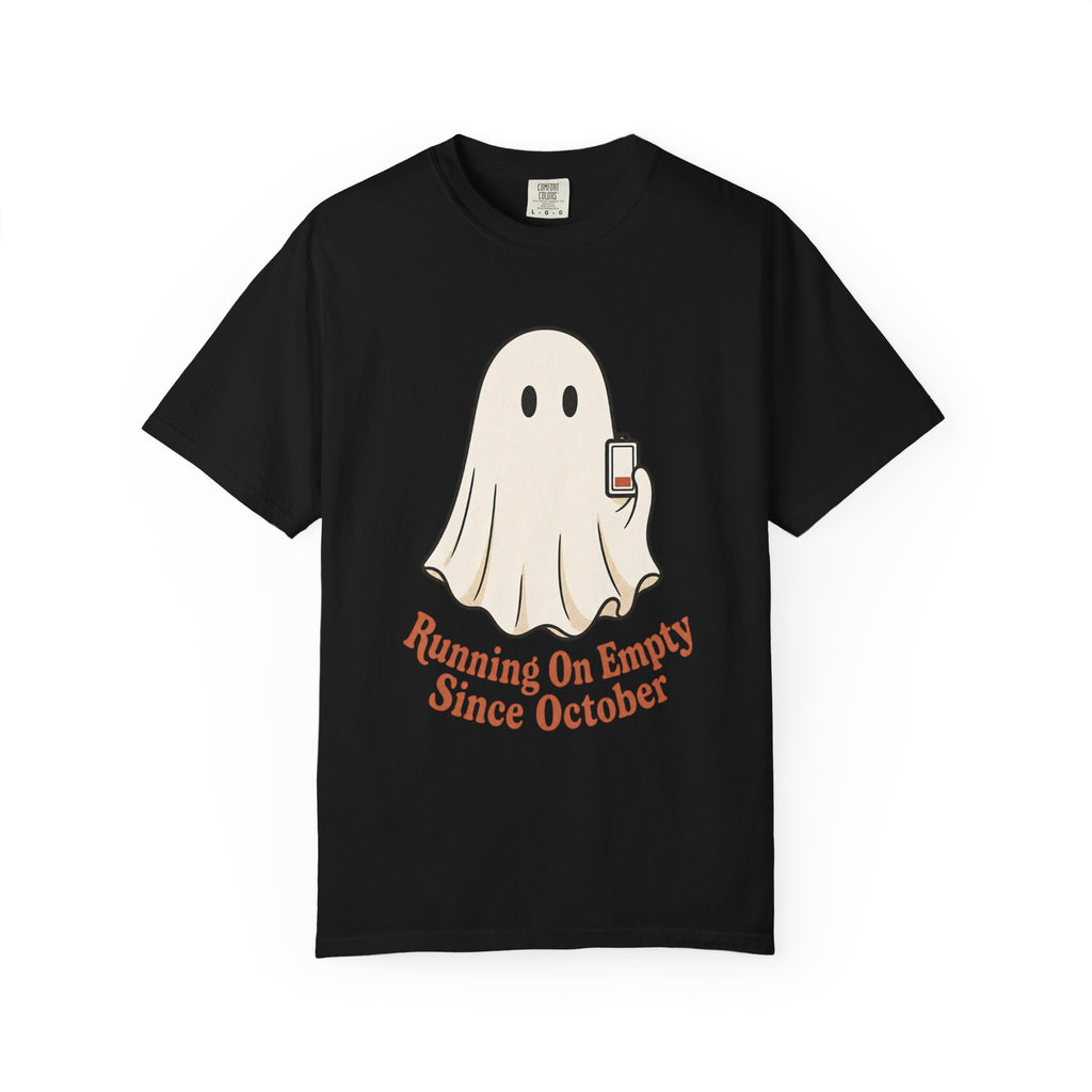 Running On Empty Since October T-Shirt - Black - On Model Side